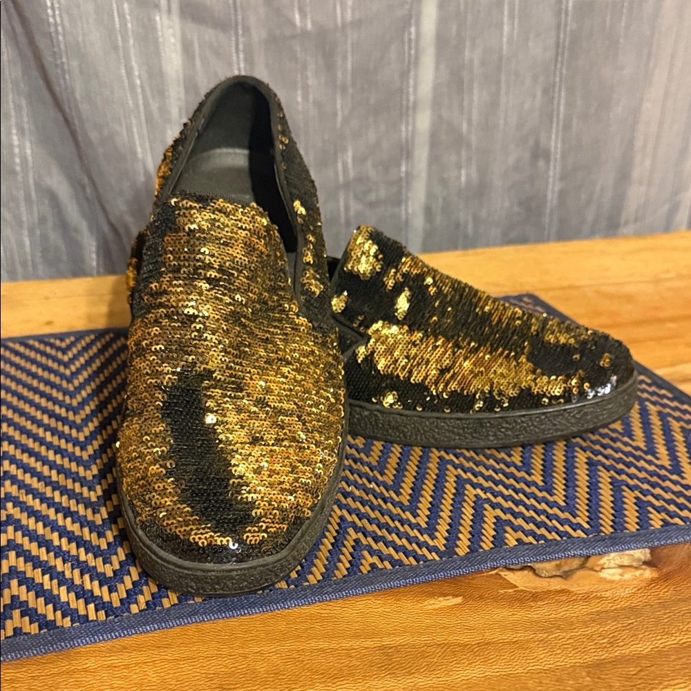 INC International Concepts Black and Gold Sequin Loafers
